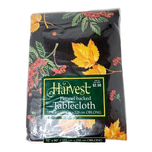 New Harvest Oblong Flannel Backed Vinly Tablecloth THANKSGIVING FALL 52" X 90" - Picture 1 of 1